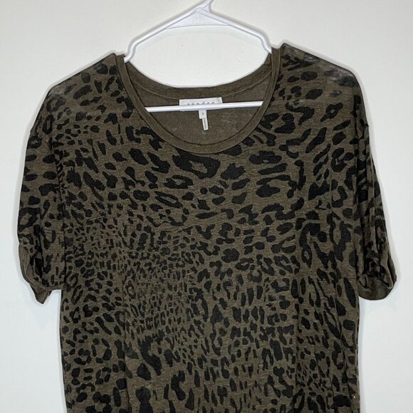 Sandro Womens Leopard Print T-Shirt Size Medium100% Linen Short Sleeve - Picture 2 of 8
